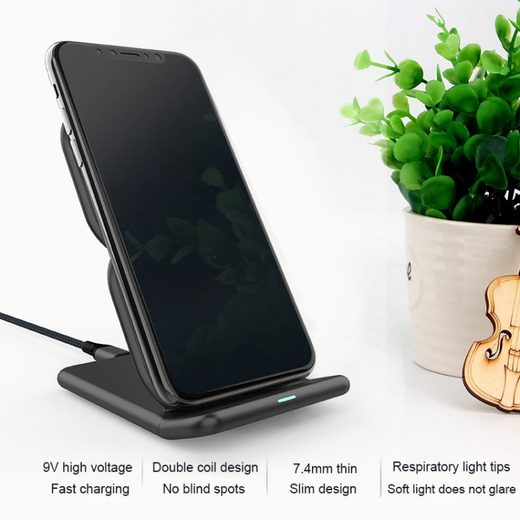 HAMTOD 8 Shape Design Dual Coil Design Qi Standard Holder Wireless Charger with Indicator Light, Support Fast Charging, For iPhone, Galaxy, Huawei, Xiaomi, LG, HTC and Other QI Standard Smart Phones (Black)