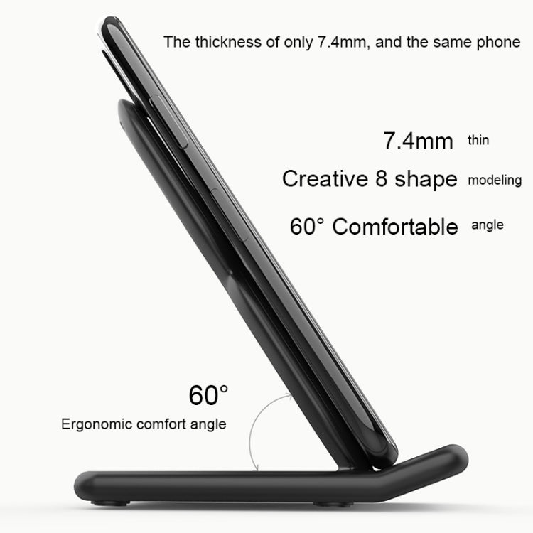 HAMTOD 8 Shape Design Dual Coil Design Qi Standard Holder Wireless Charger with Indicator Light, Support Fast Charging, For iPhone, Galaxy, Huawei, Xiaomi, LG, HTC and Other QI Standard Smart Phones (Black)