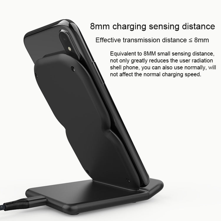 HAMTOD 8 Shape Design Dual Coil Design Qi Standard Holder Wireless Charger with Indicator Light, Support Fast Charging, For iPhone, Galaxy, Huawei, Xiaomi, LG, HTC and Other QI Standard Smart Phones (Black)