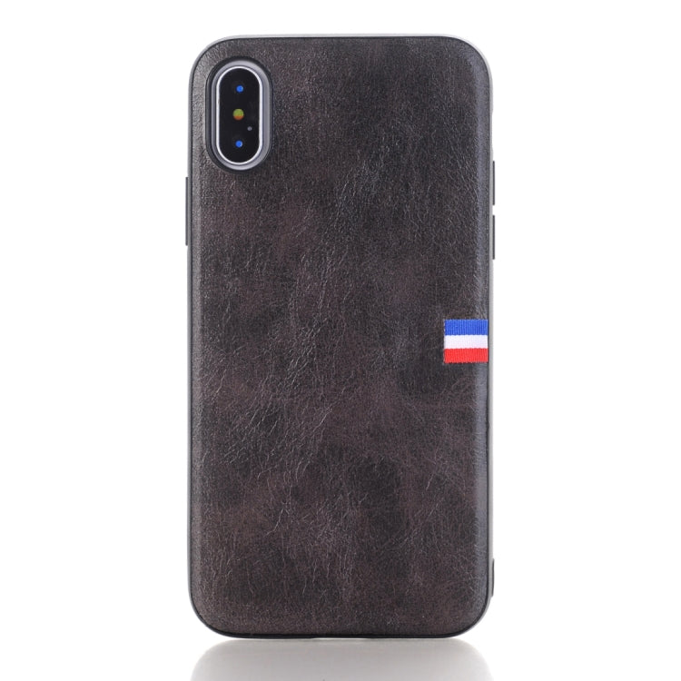 For iPhone X / XS PU Leather Crazy Horse Texture Flag Detail Protective Back Case