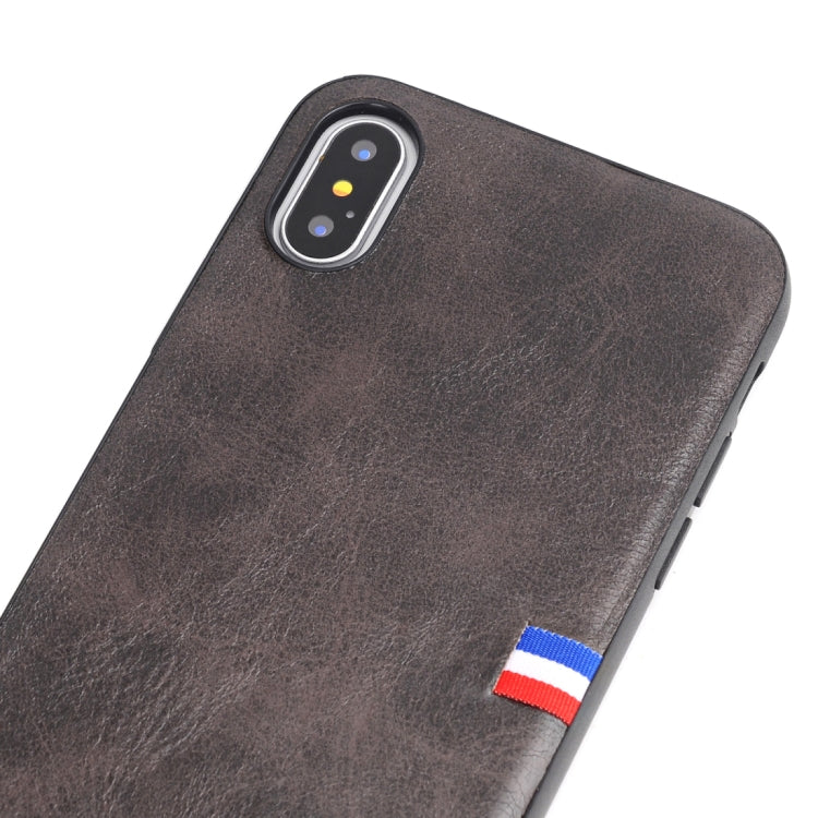 For iPhone X / XS PU Leather Crazy Horse Texture Flag Detail Protective Back Case