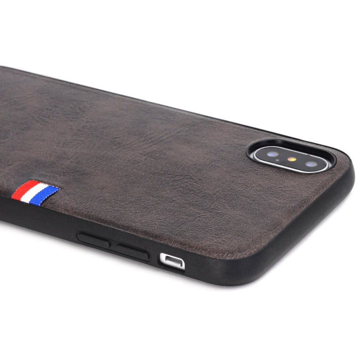 For iPhone X / XS PU Leather Crazy Horse Texture Flag Detail Protective Back Case
