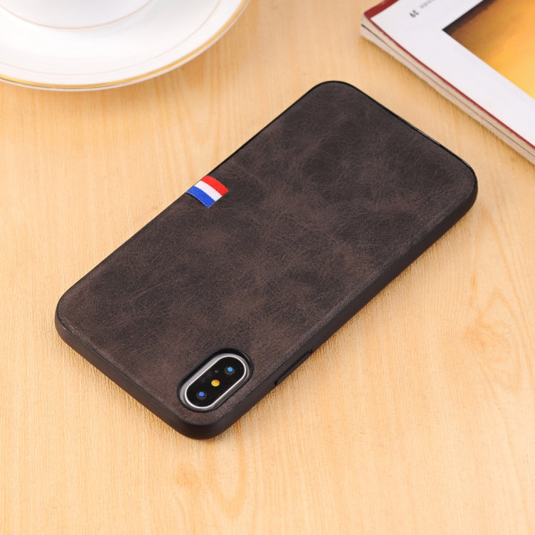 For iPhone X / XS PU Leather Crazy Horse Texture Flag Detail Protective Back Case