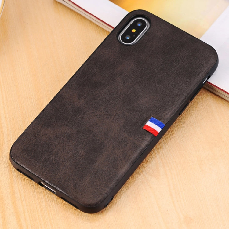 For iPhone X / XS PU Leather Crazy Horse Texture Flag Detail Protective Back Case