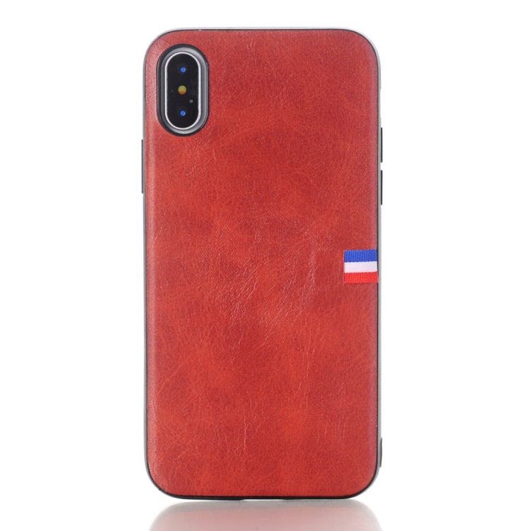 For iPhone X / XS PU Leather Crazy Horse Texture Flag Detail Protective Back Case