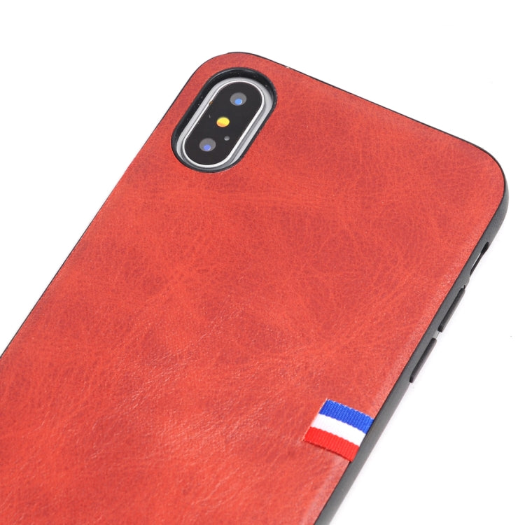 For iPhone X / XS PU Leather Crazy Horse Texture Flag Detail Protective Back Case
