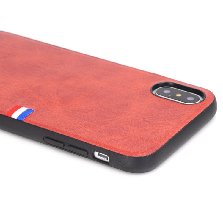 For iPhone X / XS PU Leather Crazy Horse Texture Flag Detail Protective Back Case