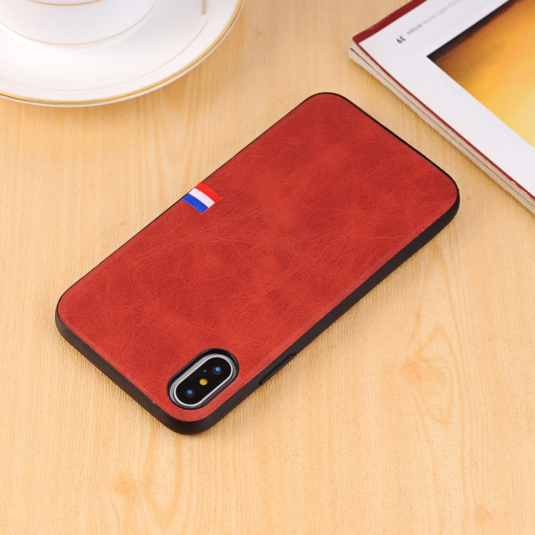 For iPhone X / XS PU Leather Crazy Horse Texture Flag Detail Protective Back Case
