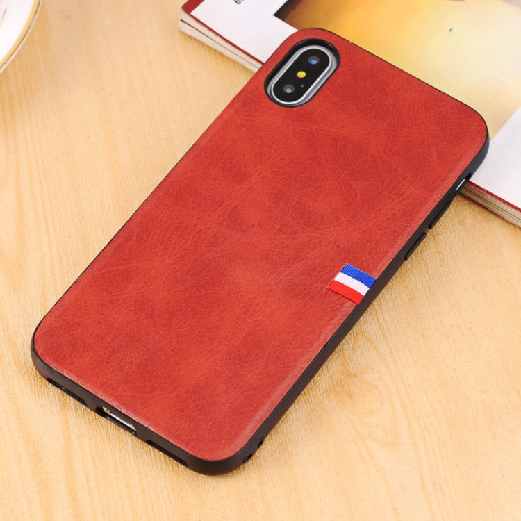 For iPhone X / XS PU Leather Crazy Horse Texture Flag Detail Protective Back Case