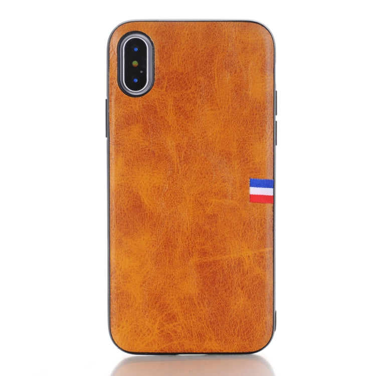 For iPhone X / XS PU Leather Crazy Horse Texture Flag Detail Protective Back Case