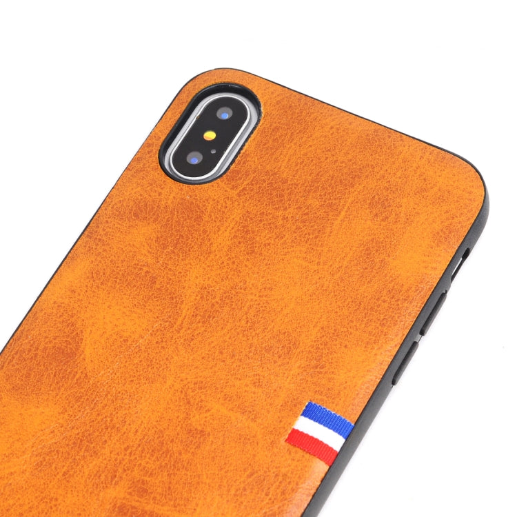 For iPhone X / XS PU Leather Crazy Horse Texture Flag Detail Protective Back Case