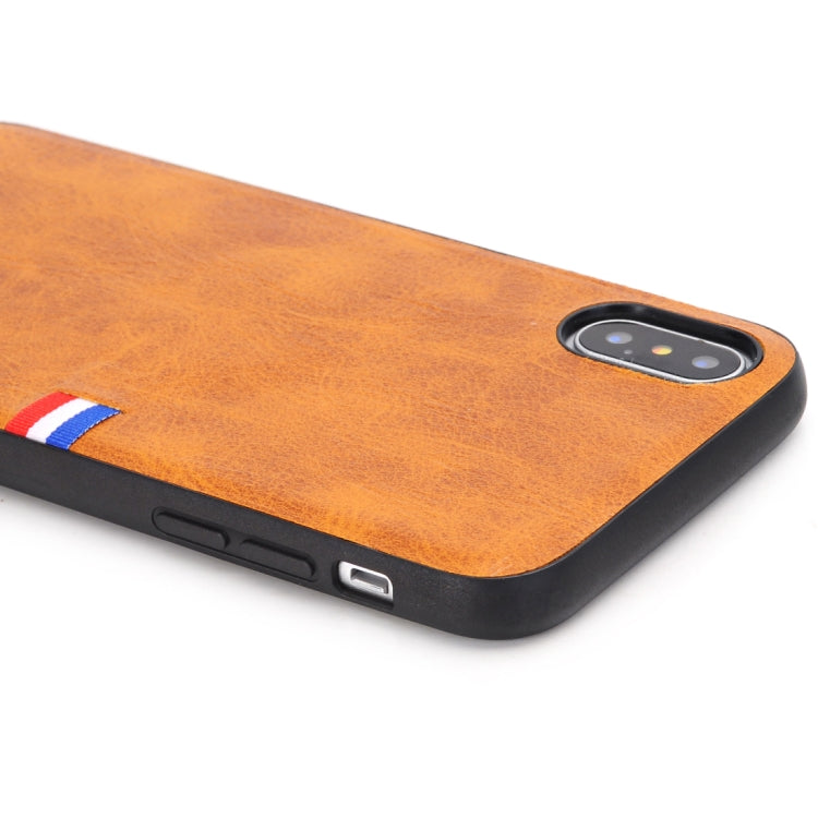 For iPhone X / XS PU Leather Crazy Horse Texture Flag Detail Protective Back Case