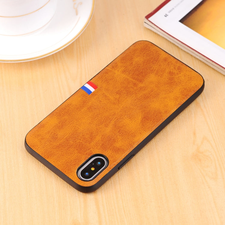For iPhone X / XS PU Leather Crazy Horse Texture Flag Detail Protective Back Case