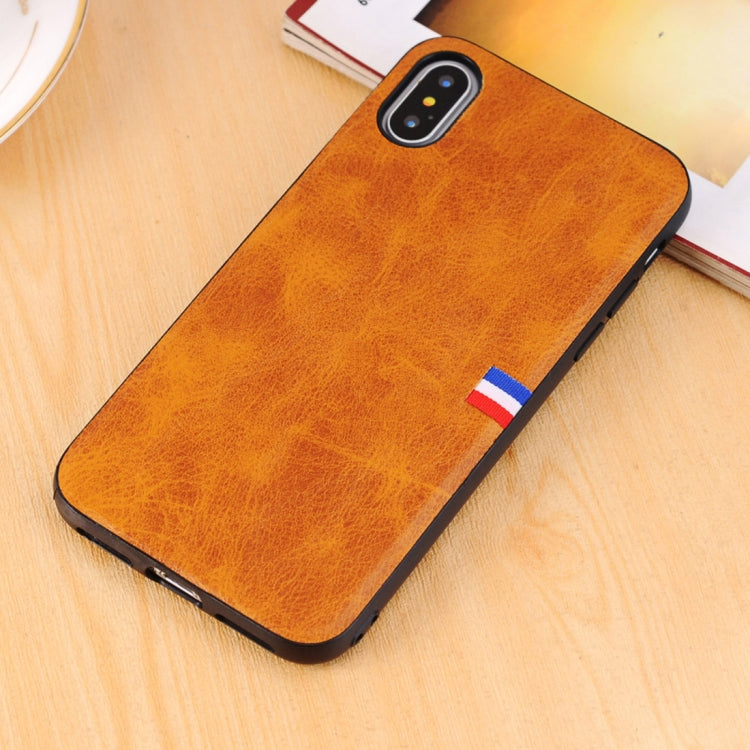For iPhone X / XS PU Leather Crazy Horse Texture Flag Detail Protective Back Case