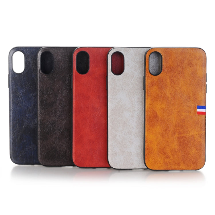 For iPhone X / XS PU Leather Crazy Horse Texture Flag Detail Protective Back Case