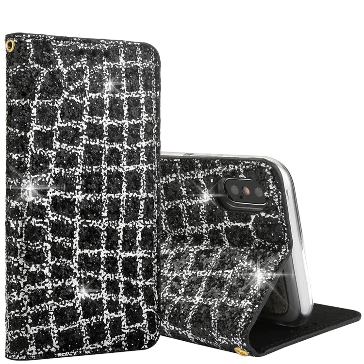 For iPhone X / XS Crack Texture Sequins Magnetic Horizontal Flip Leather Case with Holder & Card Slots
