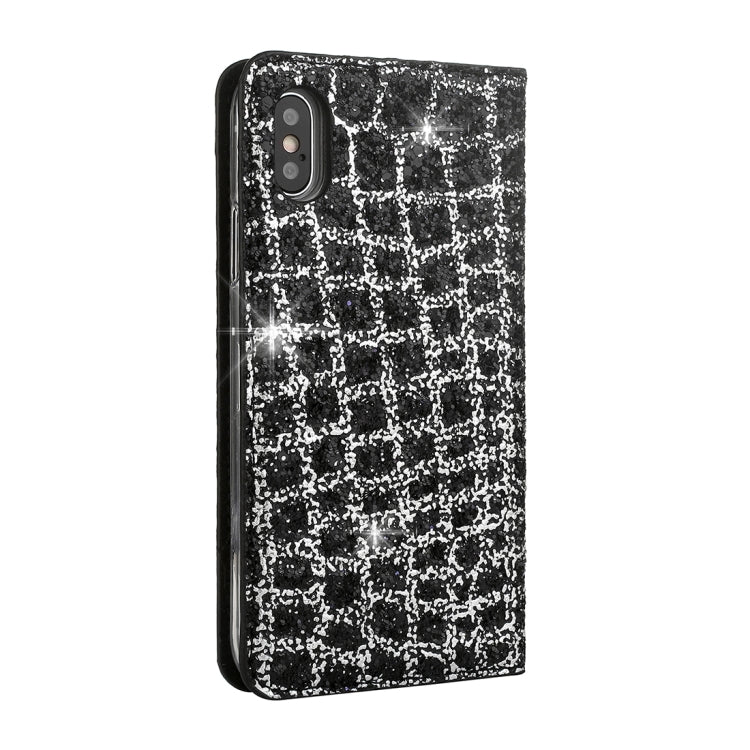 For iPhone X / XS Crack Texture Sequins Magnetic Horizontal Flip Leather Case with Holder & Card Slots