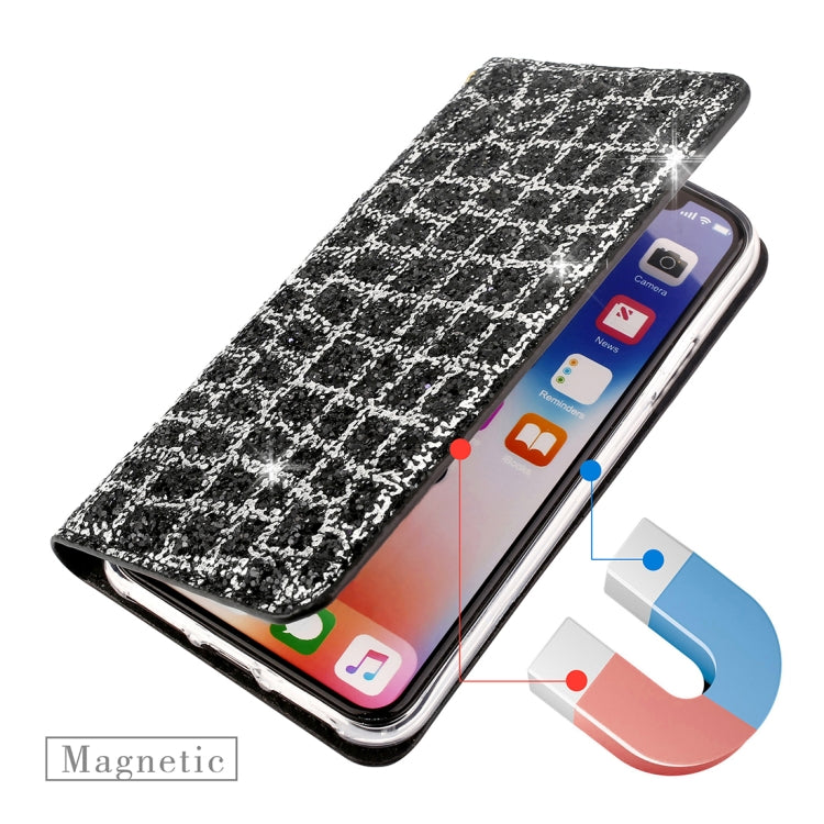 For iPhone X / XS Crack Texture Sequins Magnetic Horizontal Flip Leather Case with Holder & Card Slots