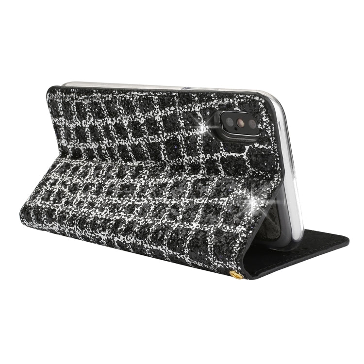 For iPhone X / XS Crack Texture Sequins Magnetic Horizontal Flip Leather Case with Holder & Card Slots