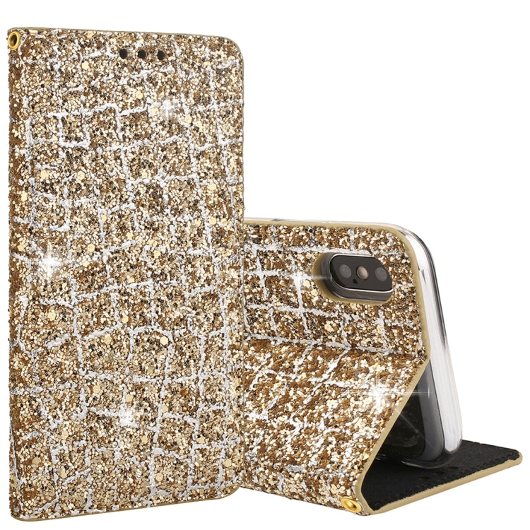 For iPhone X / XS Crack Texture Sequins Magnetic Horizontal Flip Leather Case with Holder & Card Slots