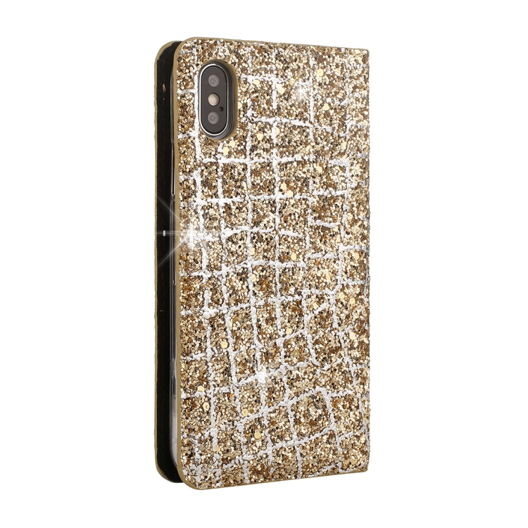 For iPhone X / XS Crack Texture Sequins Magnetic Horizontal Flip Leather Case with Holder & Card Slots