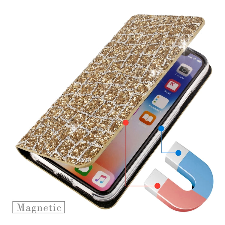 For iPhone X / XS Crack Texture Sequins Magnetic Horizontal Flip Leather Case with Holder & Card Slots