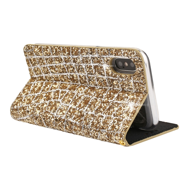 For iPhone X / XS Crack Texture Sequins Magnetic Horizontal Flip Leather Case with Holder & Card Slots