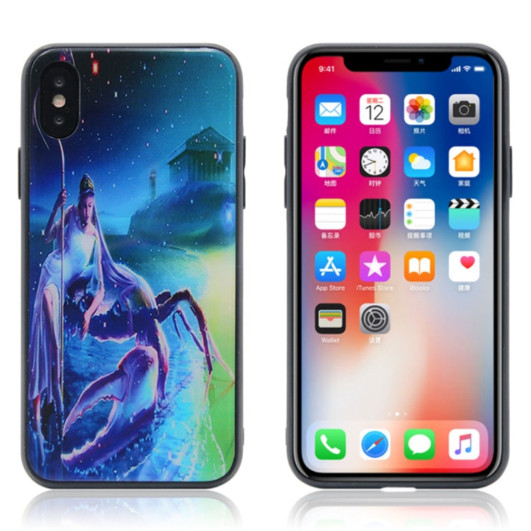 For iPhone X / XS TPU + Tempered Glass 3D Cartoon
