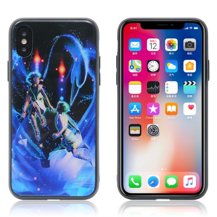 For iPhone X / XS TPU + Tempered Glass 3D Cartoon