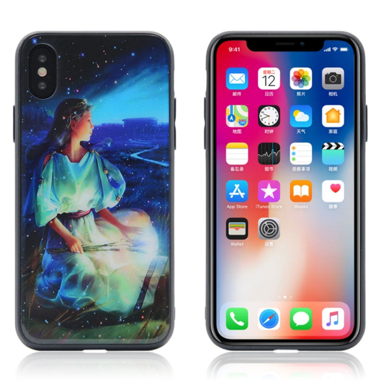 For iPhone X / XS TPU + Tempered Glass 3D Cartoon