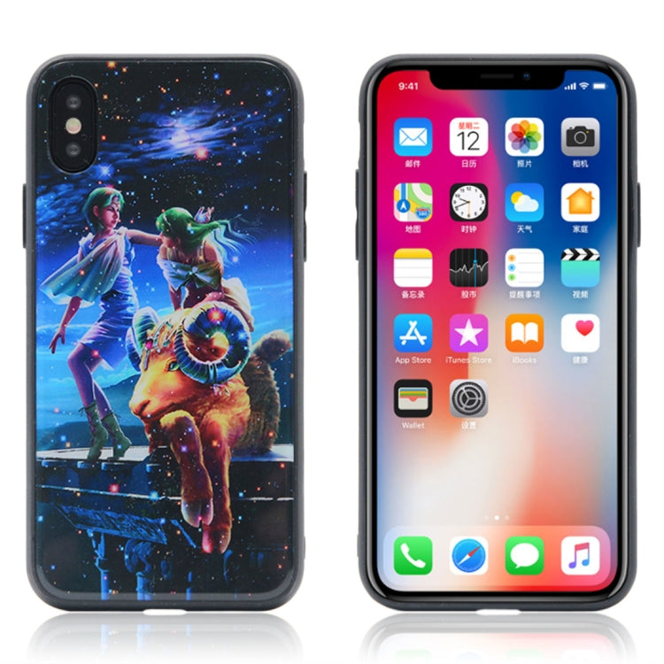 For iPhone X / XS TPU + Tempered Glass 3D Cartoon