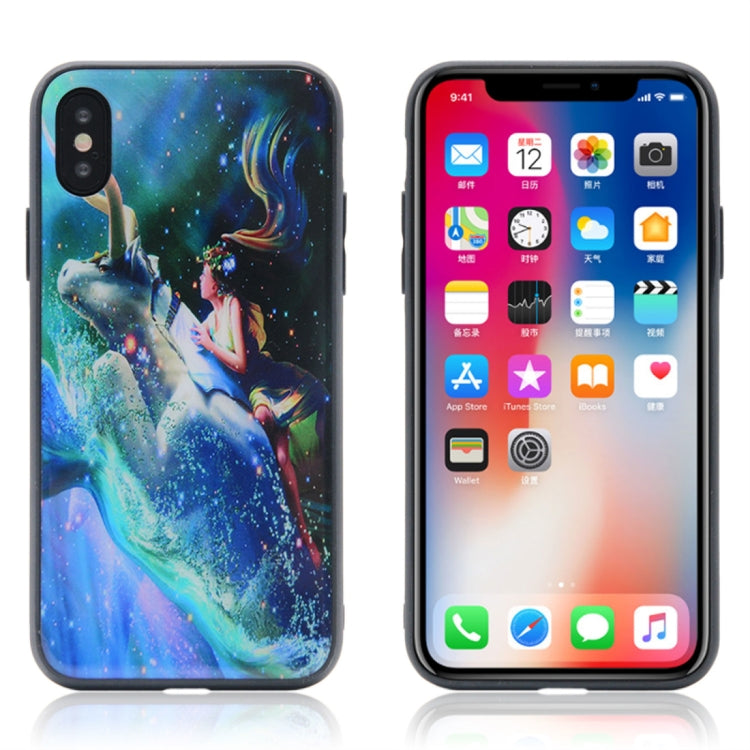 For iPhone X / XS TPU + Tempered Glass 3D Cartoon