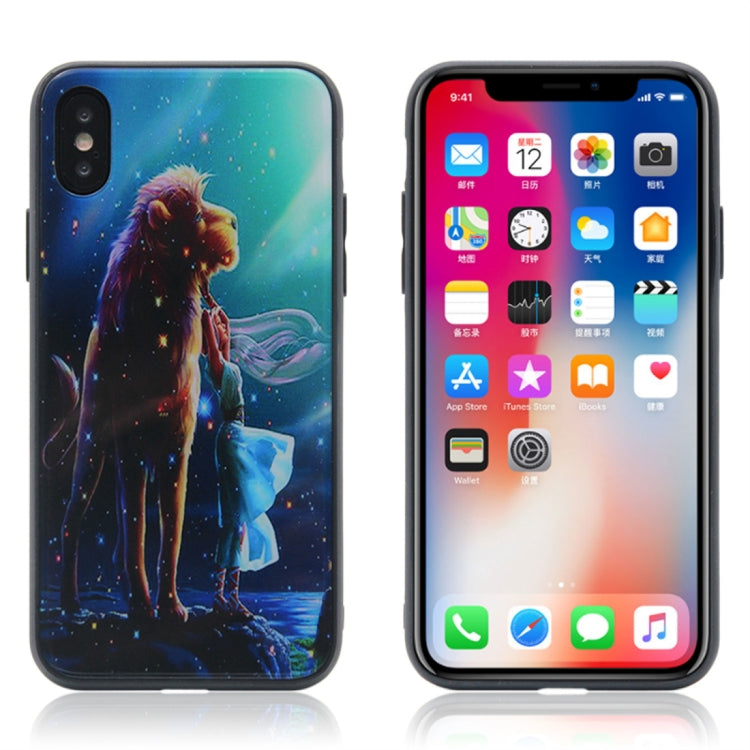 For iPhone X / XS TPU + Tempered Glass 3D Cartoon