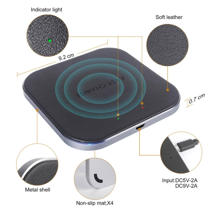 YAOMAISI M-05 Ultra-thin Zinc Alloy Qi Standard Wireless Fast Charger, For iPhone, Galaxy, Huawei, Xiaomi, LG, HTC and Other QI Standard Smart Phones (Grey)
