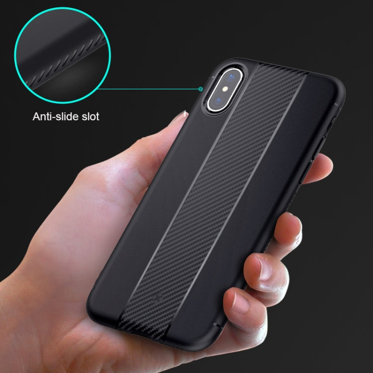 For iPhone X / XS TOTUDESIGN Carbon Fiber Texture TPU Anti-slip Soft Protective Back Cover Case