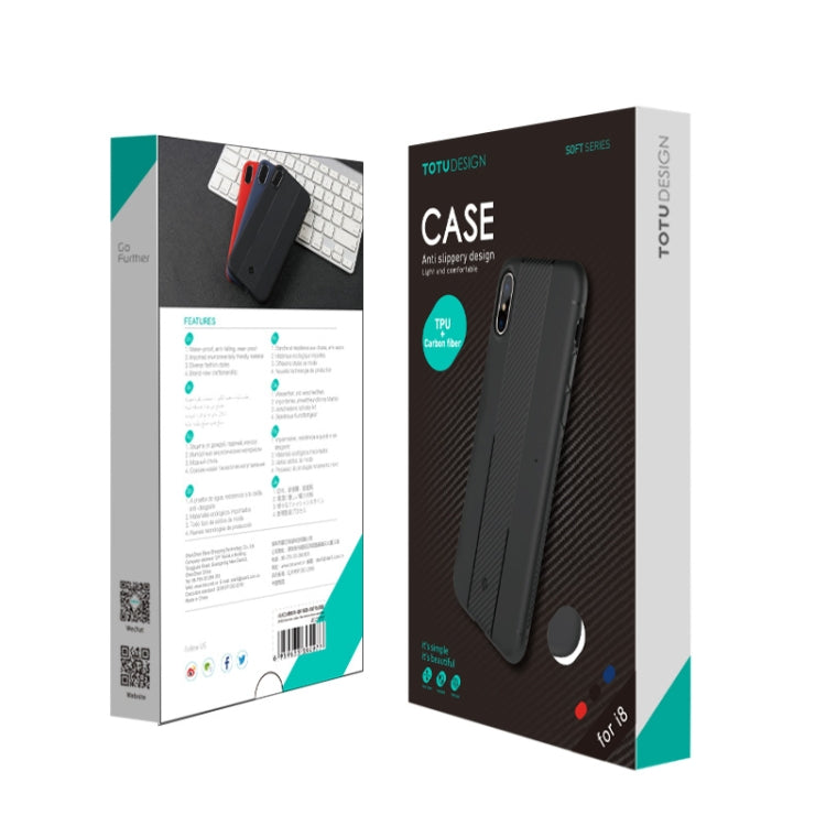 For iPhone X / XS TOTUDESIGN Carbon Fiber Texture TPU Anti-slip Soft Protective Back Cover Case