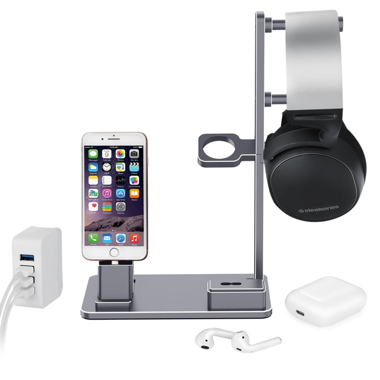 6 in 1 Aluminum Alloy Charging Dock Stand Holder Station for Headphones, AirPods, iPad, Apple Watch, iPhone(Grey)