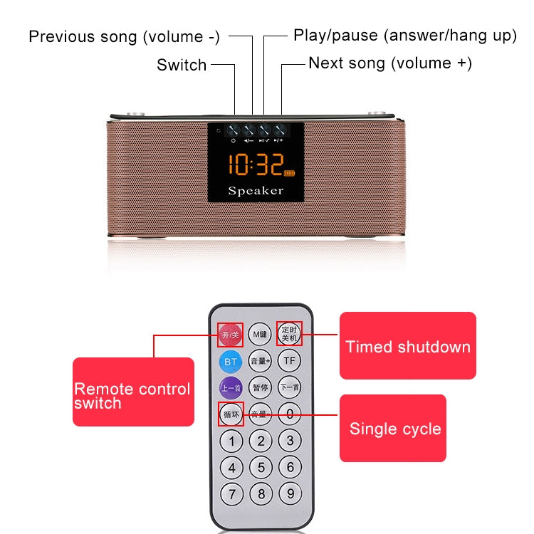 Q6 Heavy Bass Stereo Bluetooth Speaker with Remote Control & LED Screen, Support Hands-free, TF Card, AUX, U Disk, For iPhone, Samsung, Huawei, Xiaomi, HTC and Other Smartphones, Bluetooth Distance: about 10m