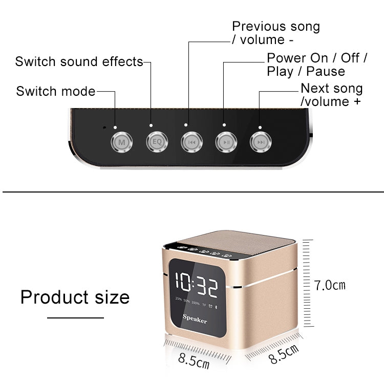 Q5 Portable Stereo Bluetooth Speaker with Mirror Display Screen, Built-in Mic, Support Hands-free, TF Card, AUX, For iPhone, Samsung, Huawei, Xiaomi, HTC and Other Smartphones