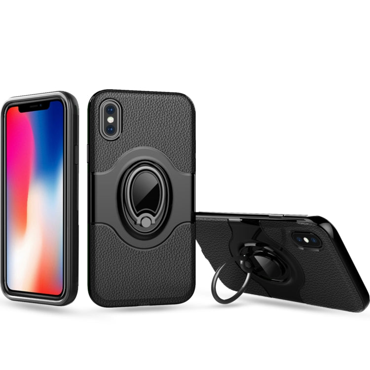 For iPhone X / XS Dropproof Full Coverage Protective Case Cover with Magnetic Rotatable Ring Holder