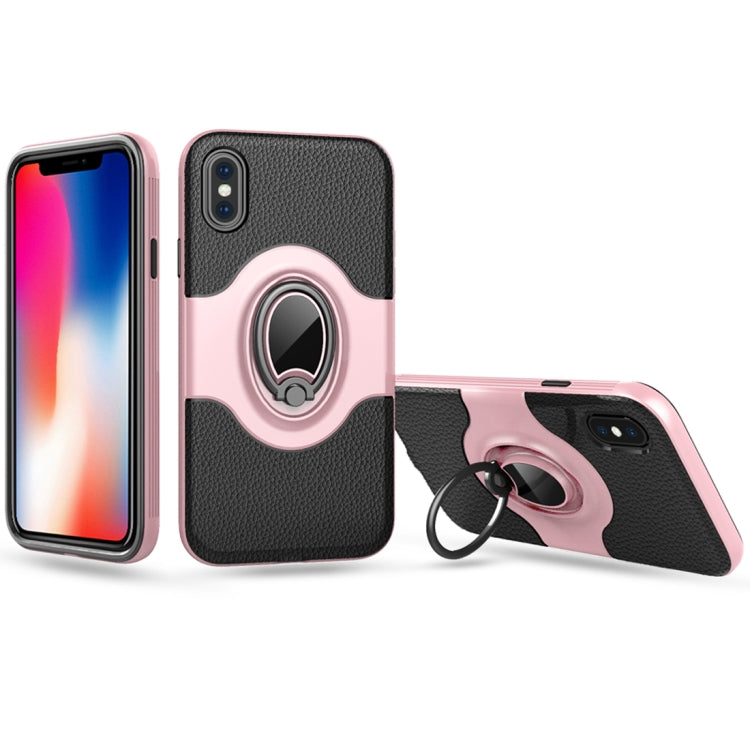 For iPhone X / XS Dropproof Full Coverage Protective Case Cover with Magnetic Rotatable Ring Holder