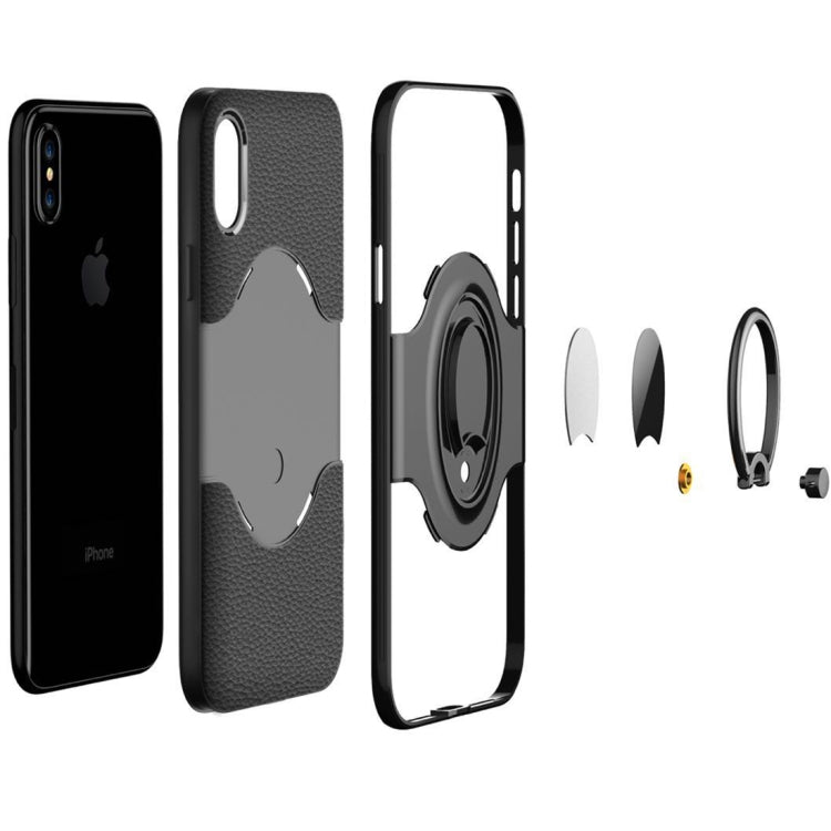 For iPhone X / XS Dropproof Full Coverage Protective Case Cover with Magnetic Rotatable Ring Holder