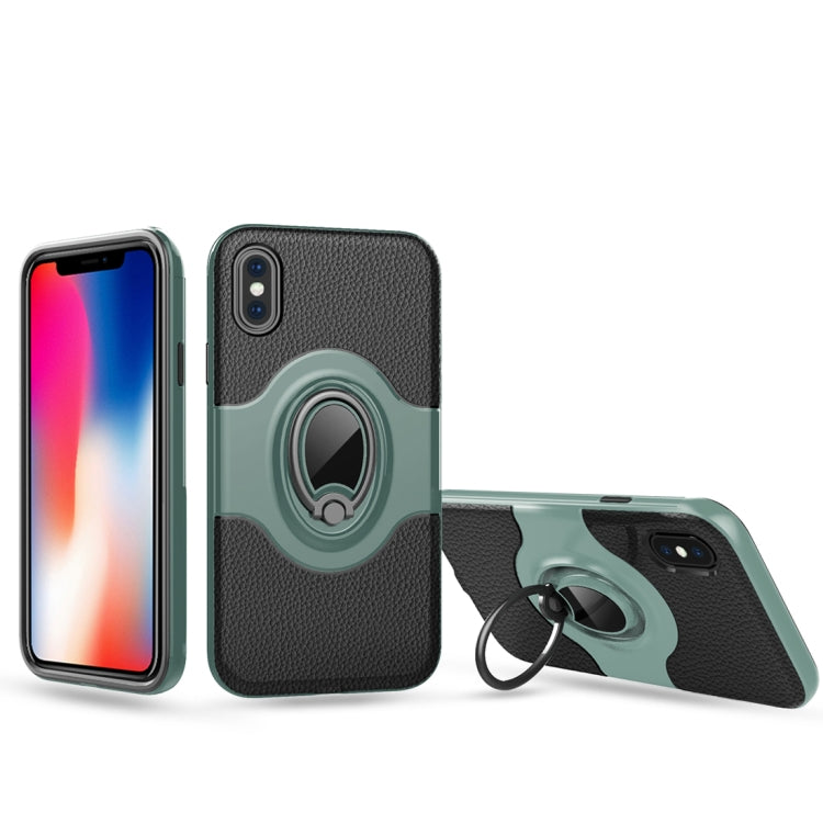 For iPhone X / XS Dropproof Full Coverage Protective Case Cover with Magnetic Rotatable Ring Holder