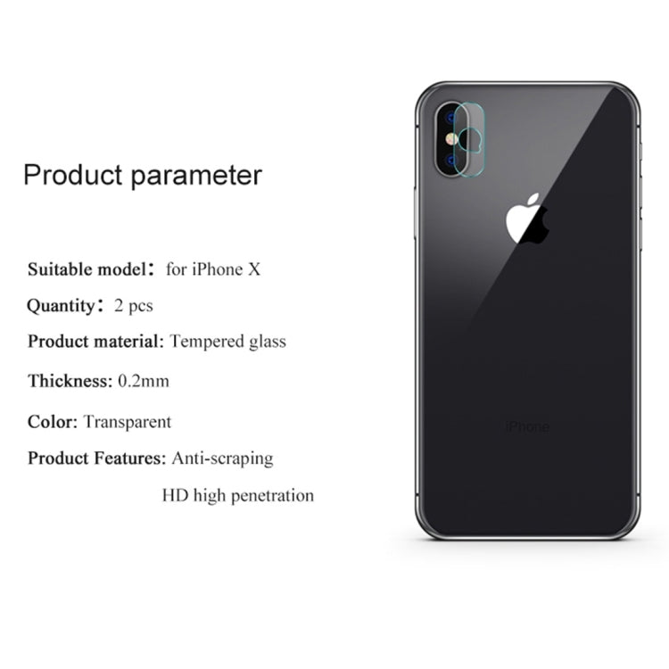 For iPhone X 2pcs Lenuo 0.2mm Transparent Rear Camera Lens Protector Soft Tempered Glass Protective Film