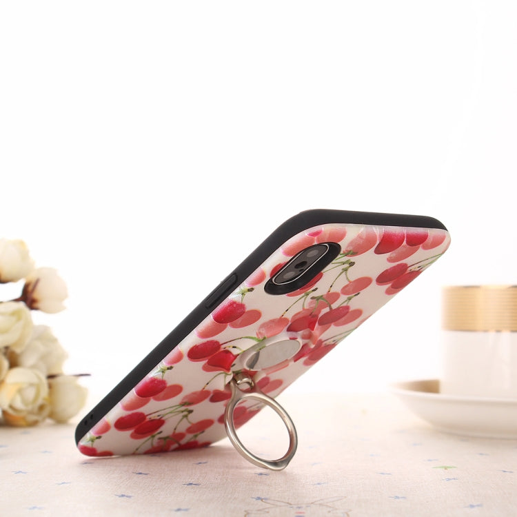 For iPhone XS / X Cherry Print TPU + PC Protective Back Case with Ring Holder