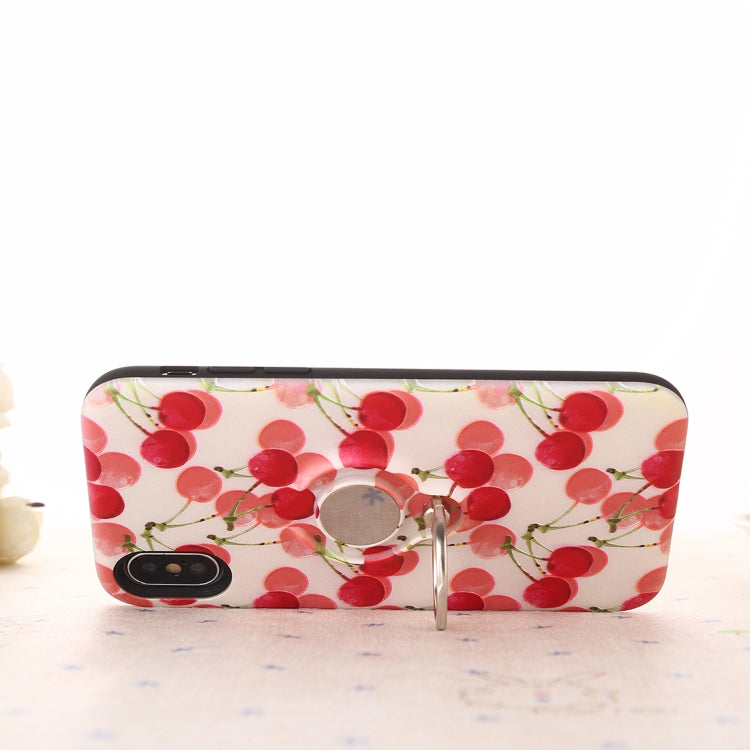 For iPhone XS / X Cherry Print TPU + PC Protective Back Case with Ring Holder