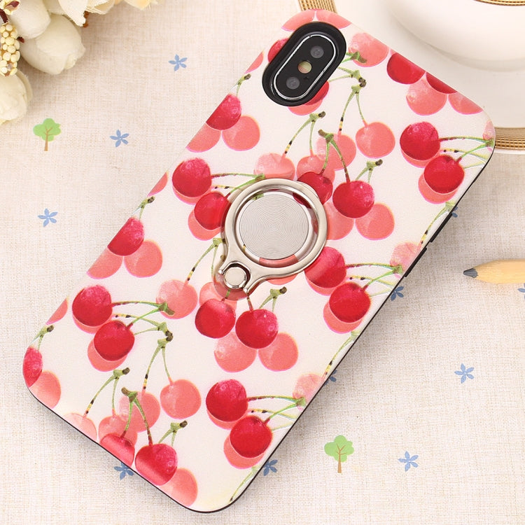 For iPhone XS / X Cherry Print TPU + PC Protective Back Case with Ring Holder