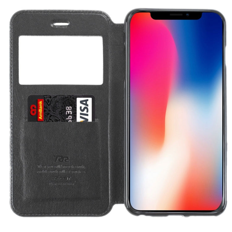 For iPhone X / XS Original Roar Crazy Horse Texture Horizontal Flip Leather Case with Call Display ID & Holder & Card Slot