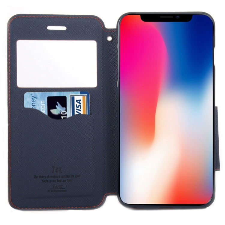 For iPhone X / XS Original Roar Cross Texture Horizontal Flip Leather Case with Call Display ID & Holder & Card Slot