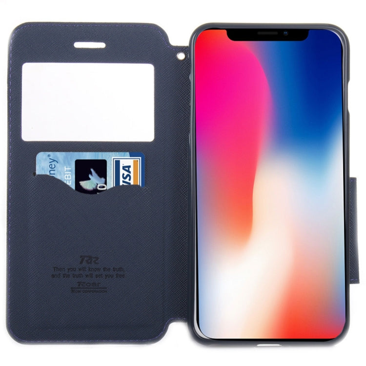 For iPhone X / XS Original Roar Cross Texture Horizontal Flip Leather Case with Call Display ID & Holder & Card Slot